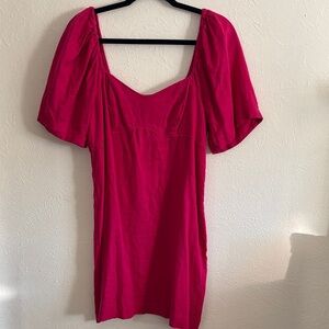 A new day Magenta Linen Puff Sleeve Dress Size Large